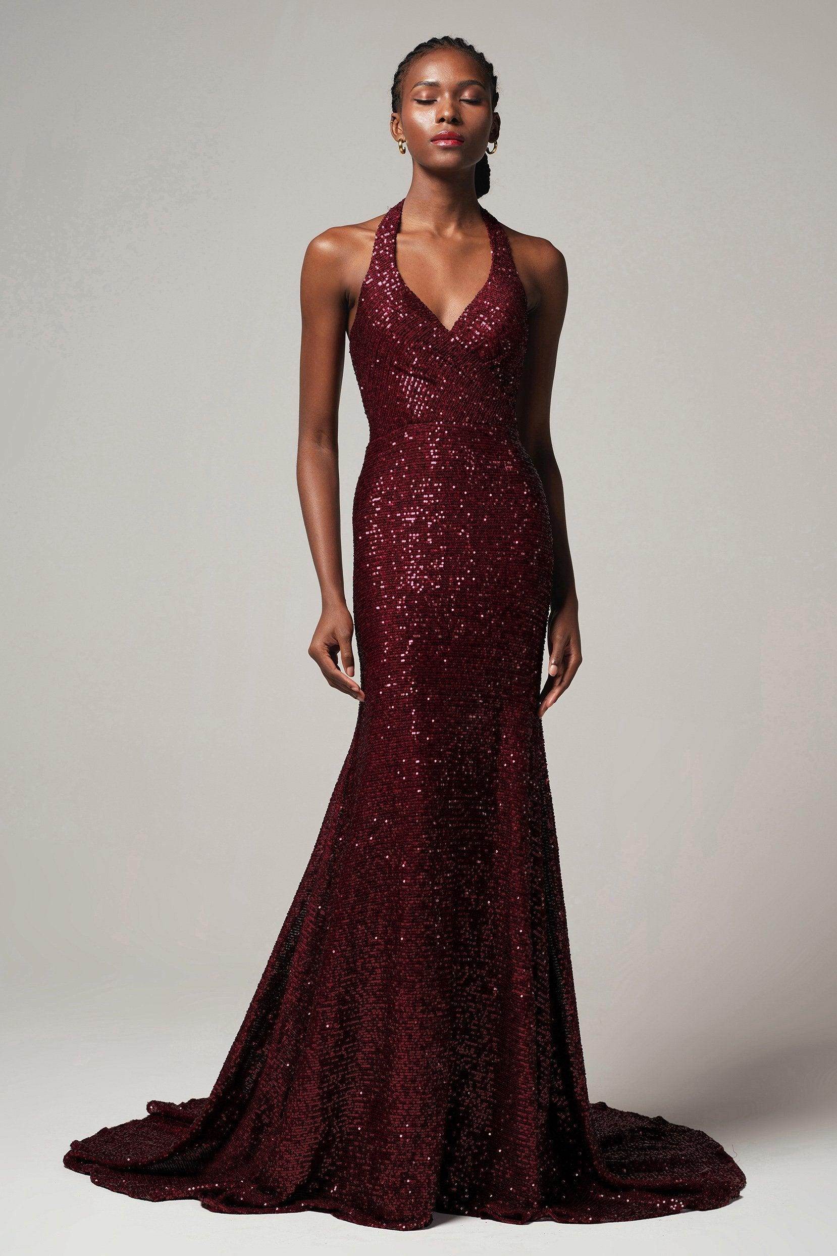 Trumpet-Mermaid Sweep-Brush Train Sequined Dress CB0398 - COCOMELODY